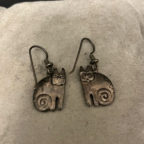 Vintage Silver Cat Earrings by Laurel Burch - Picture 2 of 2